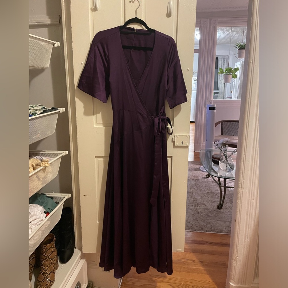 NWT purple satin wrap dress